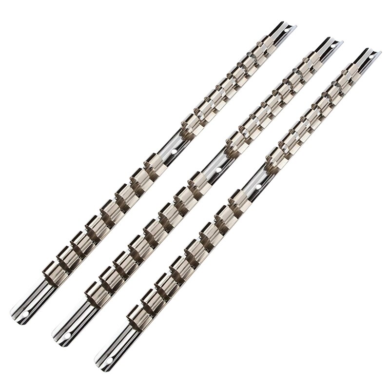 Socket Rack Holder 1/4 Inch 3/8 Inch 1/2 Inch With 16 Clips On Rail Tool Organizer Storage: Default Title