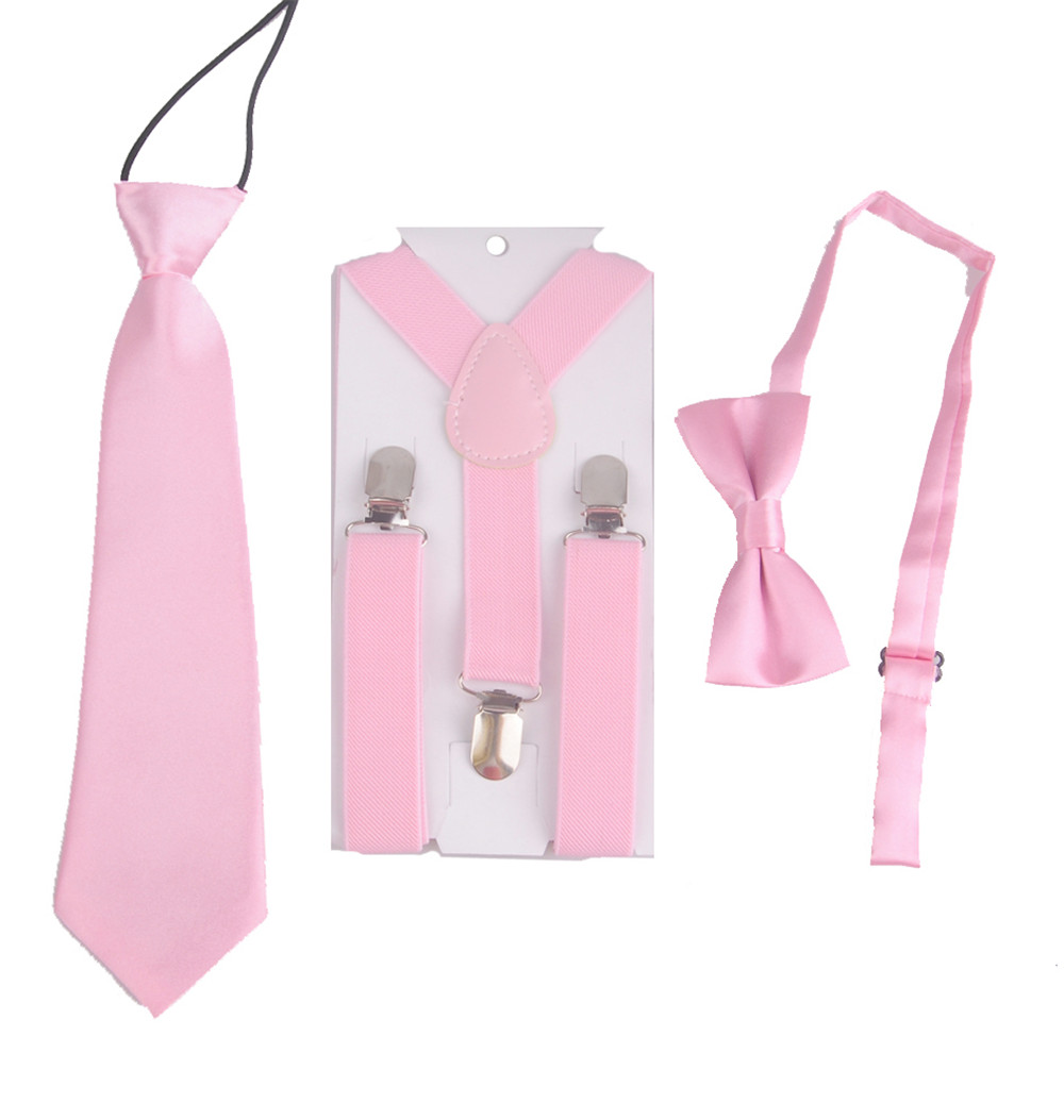 School Jongens Meisjes Kinderen Kid Jarretel Bowtie Tie Pure Roze Kleur Handgemaakte Verstelbare Nek Stropdas Set HH0001a05