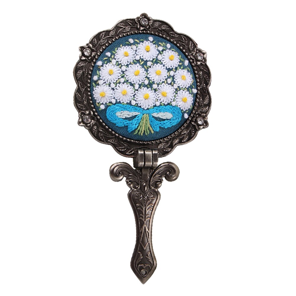 3D Sewing Double Sides Mirror DIY Stamped Flower Bouquet Circle Embroidery Shed DIY Flower Mirror Embroidery kits: C