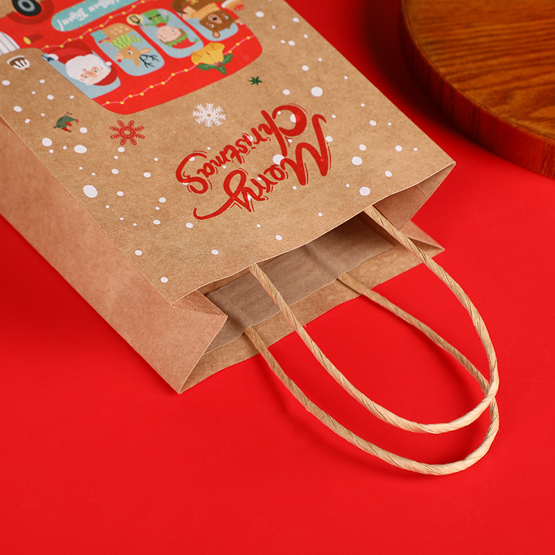 8-32pcs Kraft Paper Bags with Handles Christmas And Year Printed Patterns for Packaging Presents