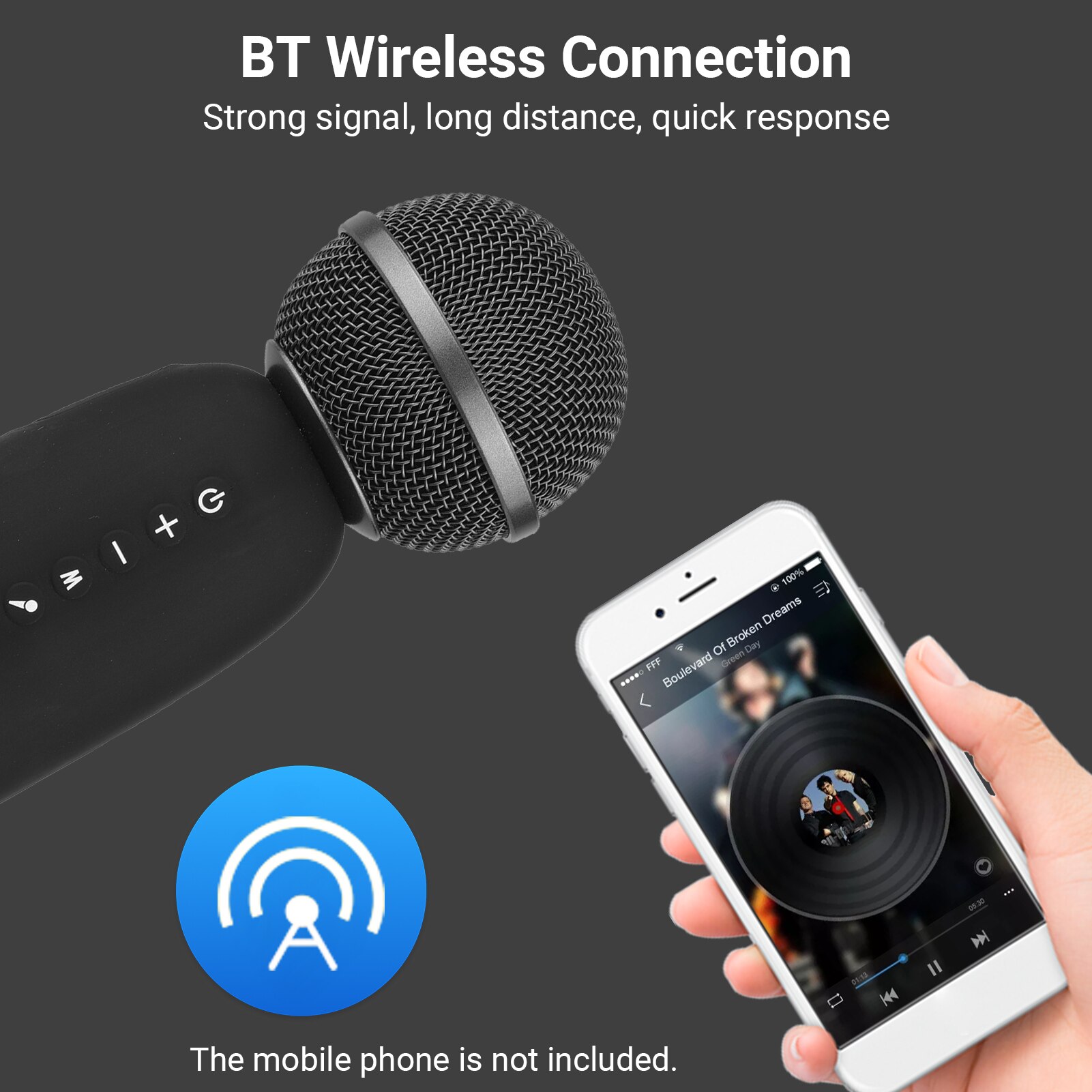 Ammoon-micrófono inalámbrico BT MC-001, dispositivo portátil de Karaoke con altavoz incorporado, Compatible con tableta y teléfono inteligente