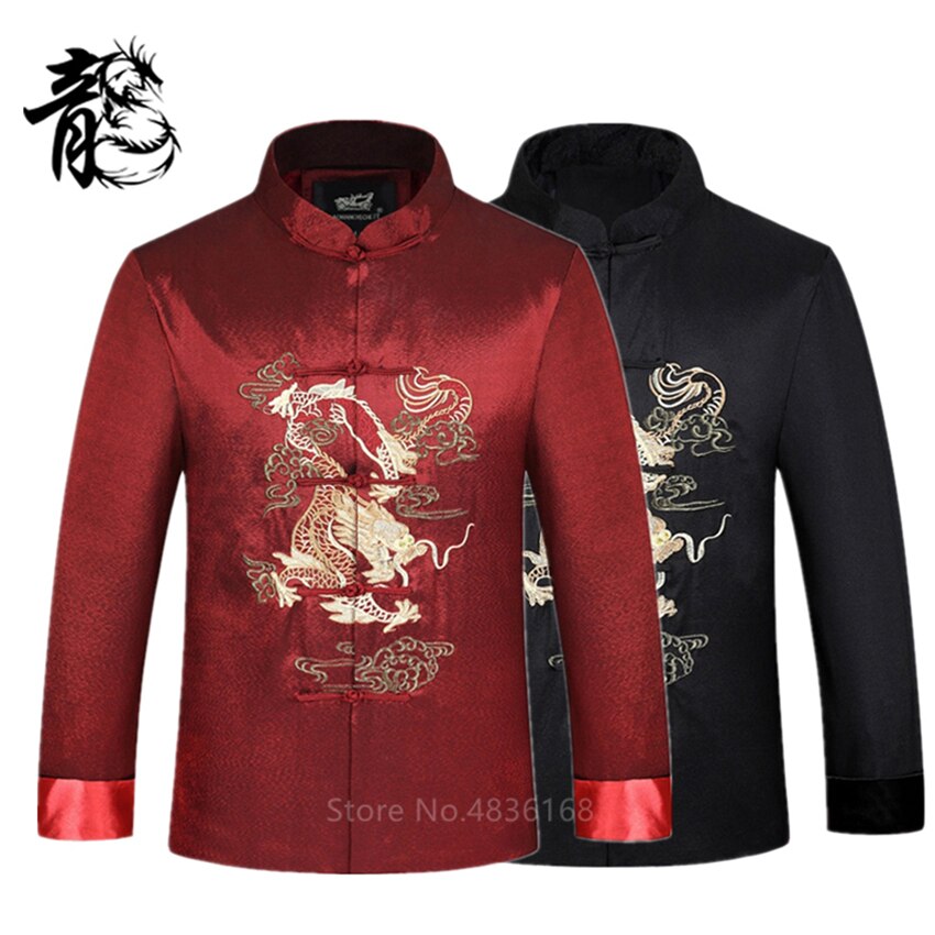 Chinese Stijl Tang Past Emboridery Dragon Hanfu Blouse Volledige Mouw Jas Traditionele Chinese Kleding Voor Mannen Jaar Kleding