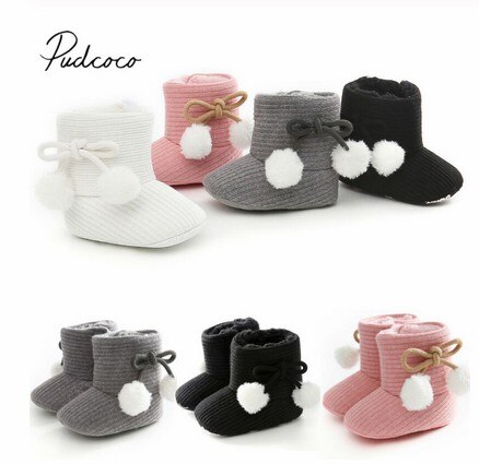 Baby efterår vinterstøvler baby pige drenge vinter varme sko solid toddler fuzzy balls first walkers børne sko 0-18m