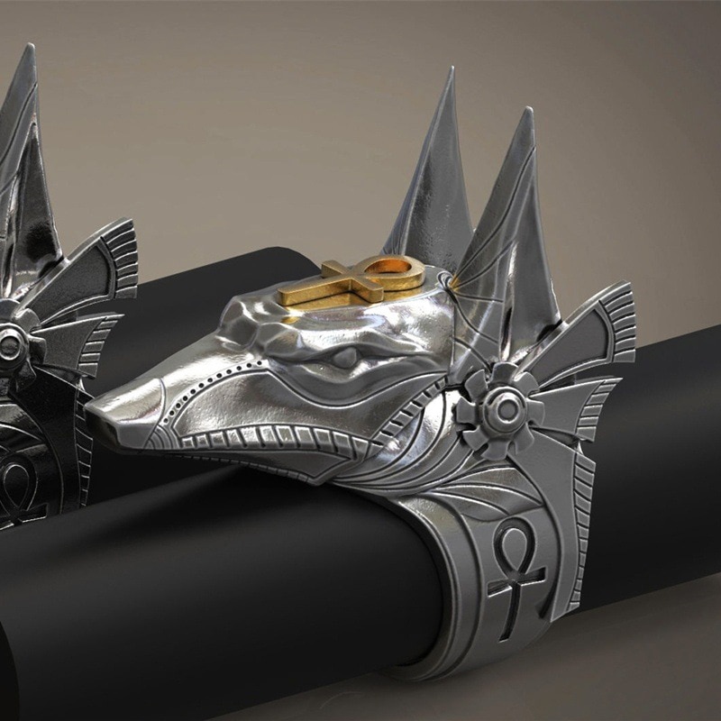 Stainless Steel Wolf Head Retro God Ancient Anubis Men's Ring Set Ring Birthday Party