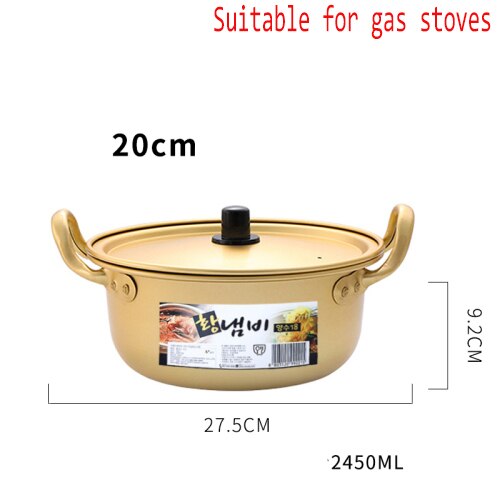 Ensemble de pots à soupe or en alliage d'aluminium, Pot à lait antiadhésif, cuiseur à salade, bol à nouilles instantanées, outils de cuisine: 20cm