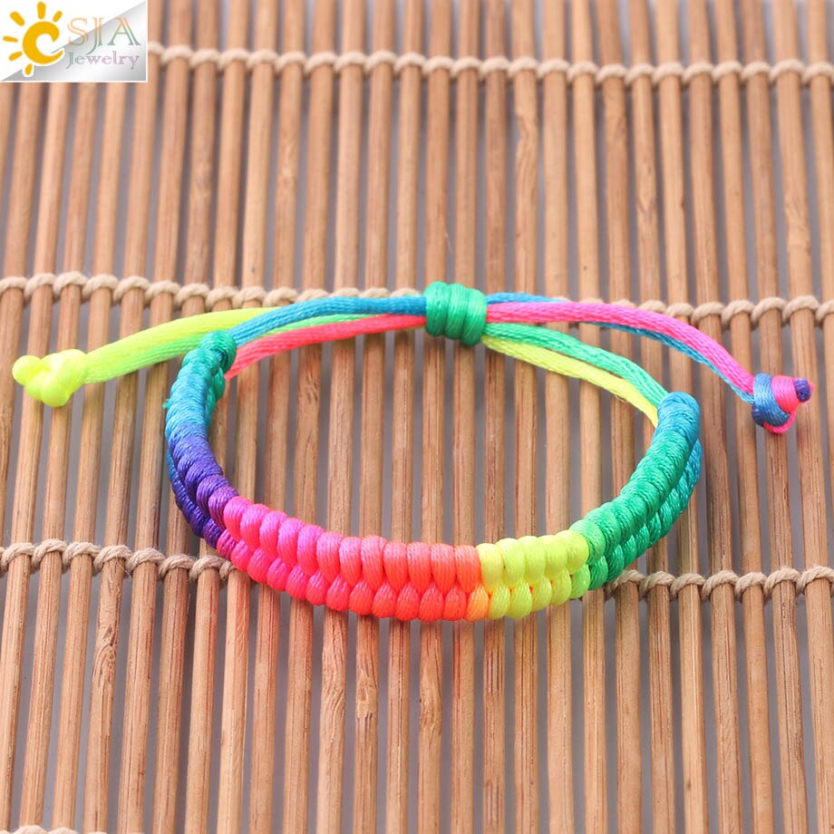 CSJA-joyería de la suerte para hombre y mujer, cuerda roja, hilo de hilo, arcoíris, pulseras de amistad ajustables: Colorful
