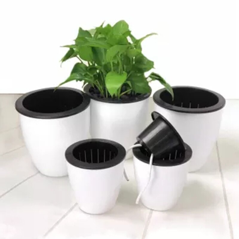 Resin Flower Pots Automatic Self Watering for Office Garden Supply Plants Basket Home Decorative Planter TB