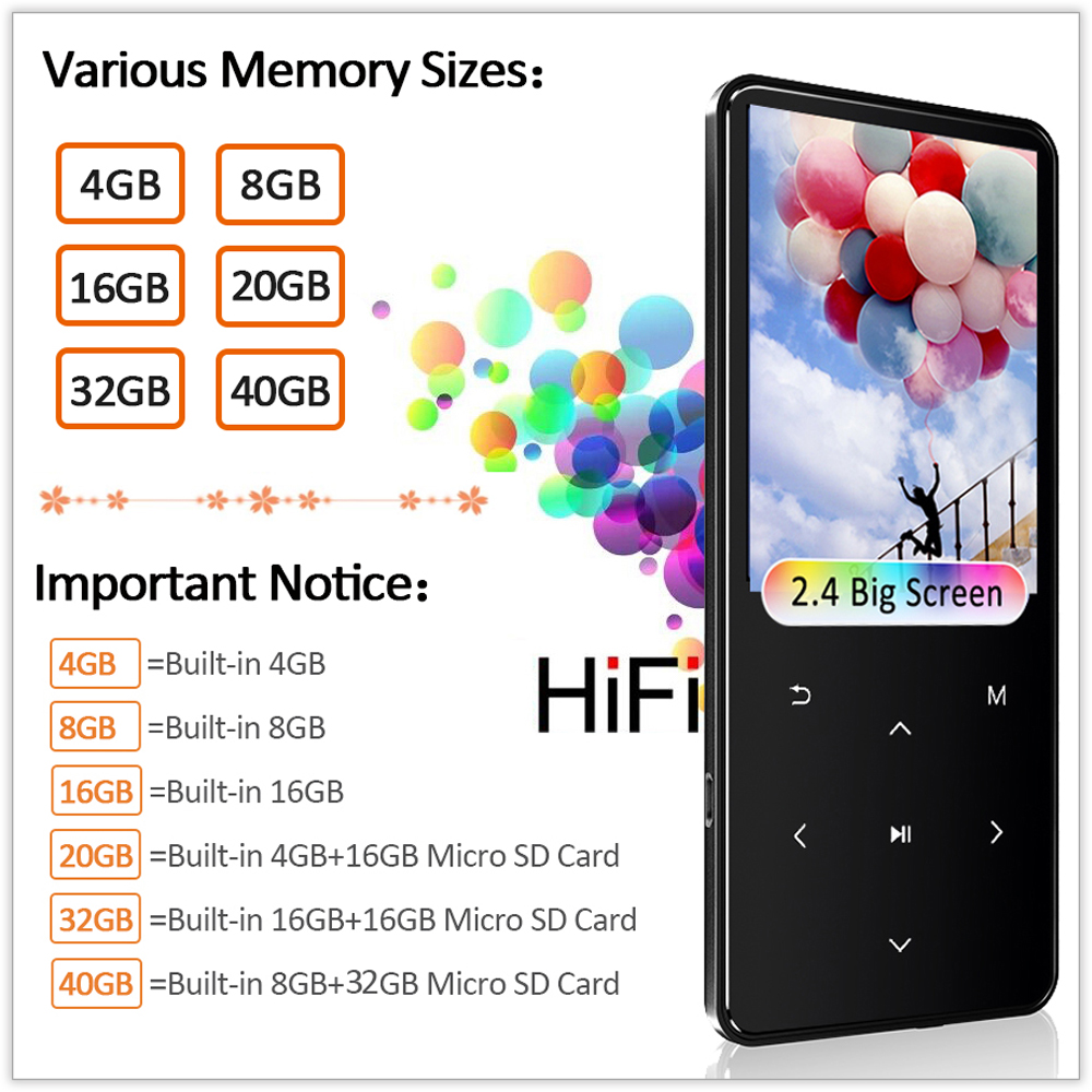 REDANT MP4 player with bluetooth lecteur mp3 mp4 music player portable mp 4 media slim 2.4 inch touch keys fm radio video Hifi