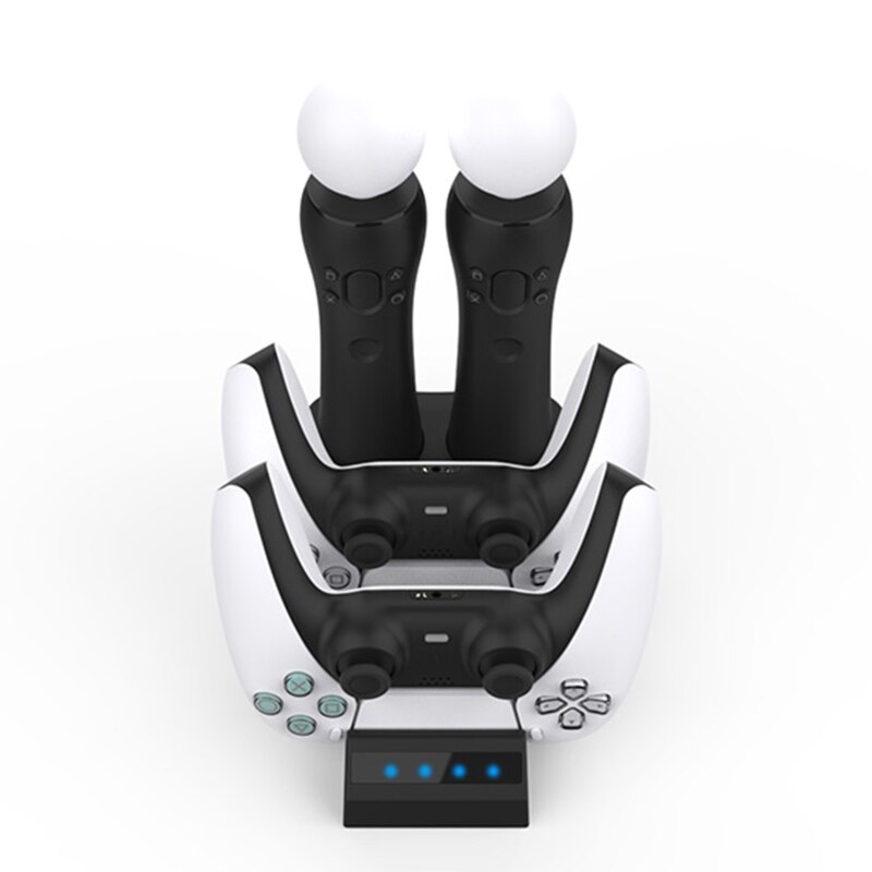 4 in 1 ladestation mit halterung, kompatibel mit  ps5/ ps vr move wireless-controllern, dual-ladestation