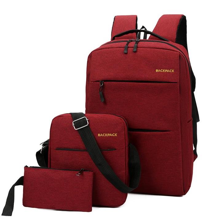 Nylon Men's 15.6 Inch Laptop Backpack Large-capacity 3Pcs/Set Travel Backpack Student Backpack Bag: HYAXG0001-red