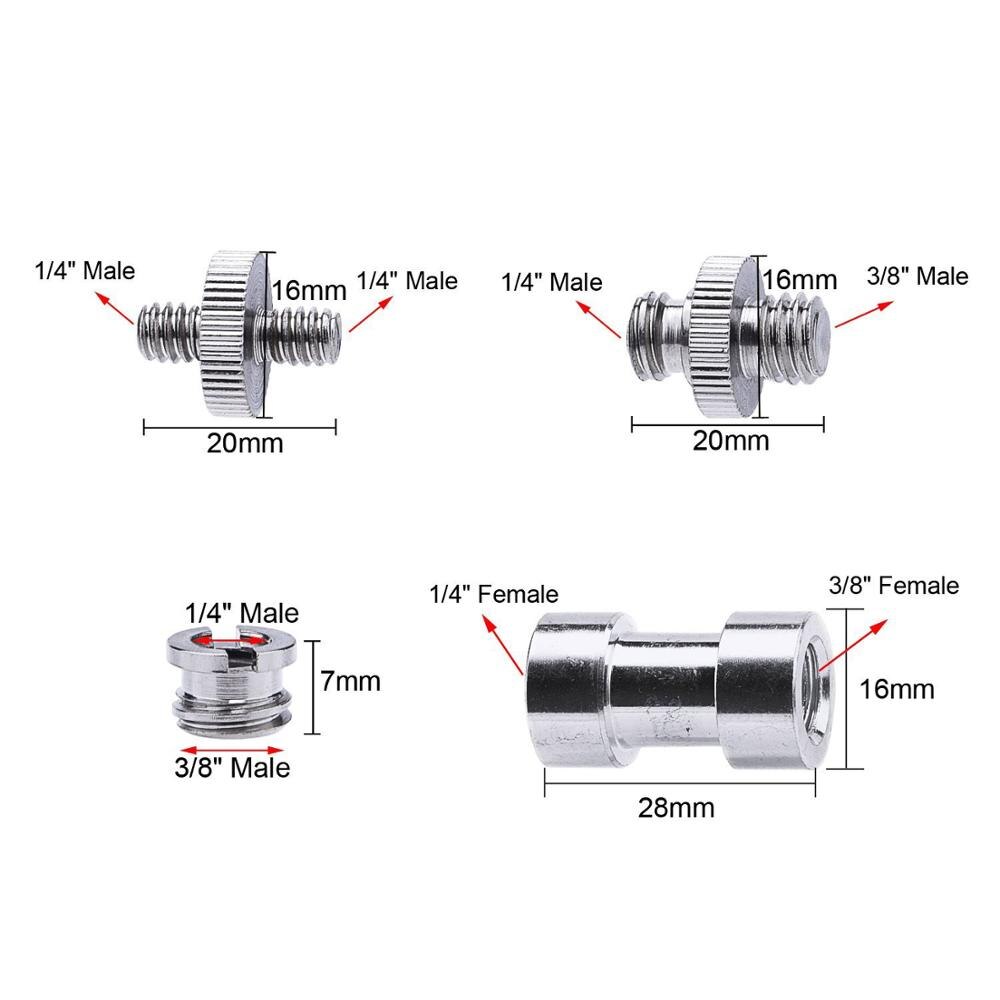 1/4 Inch and 3/8" Converter Threaded Screws Adapter Mount Set for Camera/ Tripod/ Monopod/ Ballhead/ Light Stand/ Shoulder Rig: 1 combination