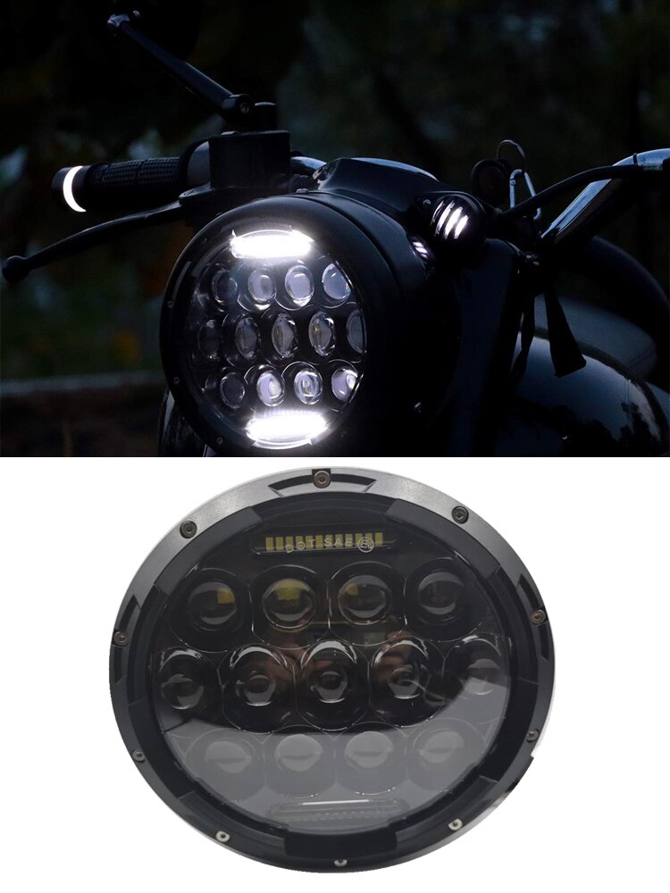 7 inch LED Headlight Moto H4 Projector DRL Halo Headlamp with 7 inch black Housing bucket Motorcycle Accessories