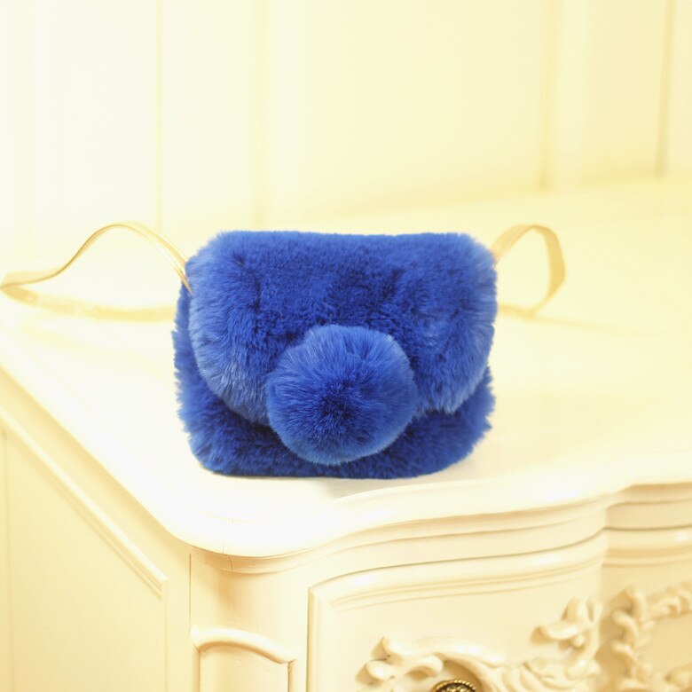 Leuke Meisje Tas Mooie Zak Handtas Zachte Bal Mooie Schouder Crossbody Tas Voor Childs Harige Bal Portemonnees Kids: Blauw