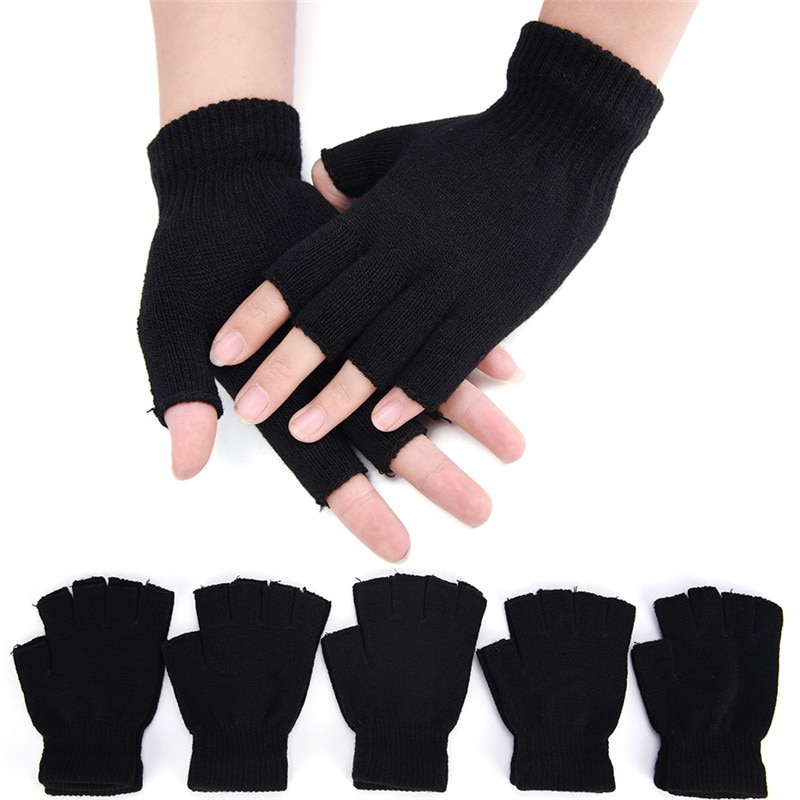 1 Paar Zwart Half Vinger Vingerloze Handschoenen Voor Vrouwen En Mannen Wol Gebreide Pols Katoenen Handschoenen Winter Warm Workout Handschoenen