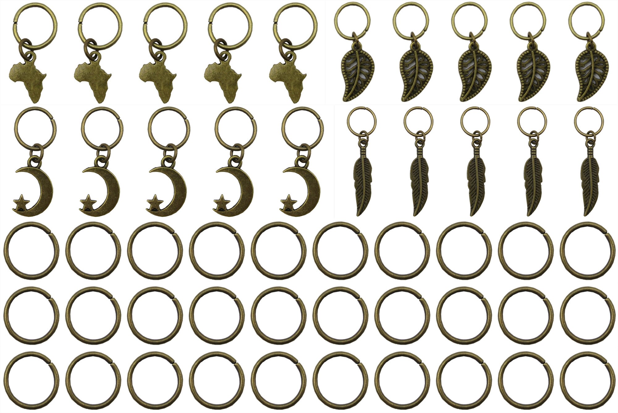 Anillos africanos de bronce para el pelo, cuentas, puños, tubos, amuletos, trenzas para el pelo, joyería, accesorios para hombres y mujeres, 70/80/100 Uds.: 50pcs Mix Styles 1