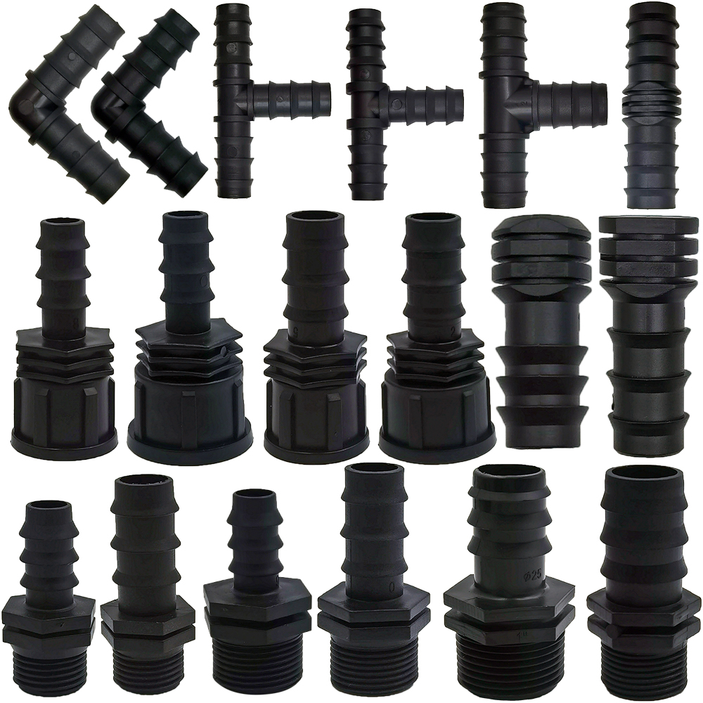 1/2" 3/4" Male Female Thread Connector To Barb 16mm 20mm 25mm PE Hose Adapter Tee Elbow Garden Irrigation Drip Watering System