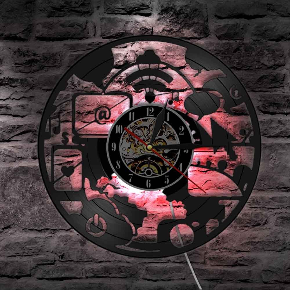 Décoration artistique de bureau, horloge murale Vintage en vinyle, Geek Chic, ordinateur moderne, Geek Nerd