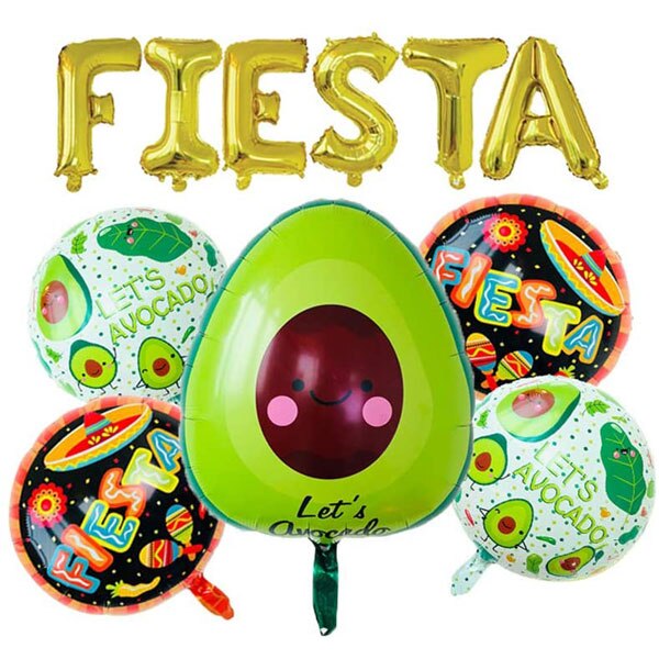 16 "Fiesta Folie Brief Ballonnen Met 5 Pcs Avocado Fiesta Ballonnen Voor Cinco De Mayo Party, taco Party, Fiesta Party: Goud