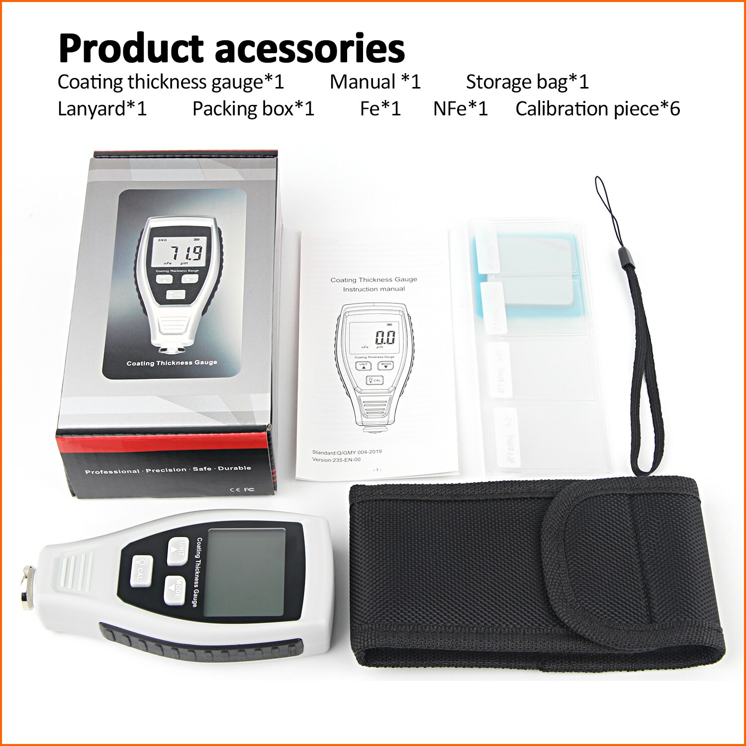 RZ Coating Thickness Gauge Paint Handheld Thickness Gauge Meter Car Paint Depth Digital Gauge Tester Measurement Range 0~1800μm