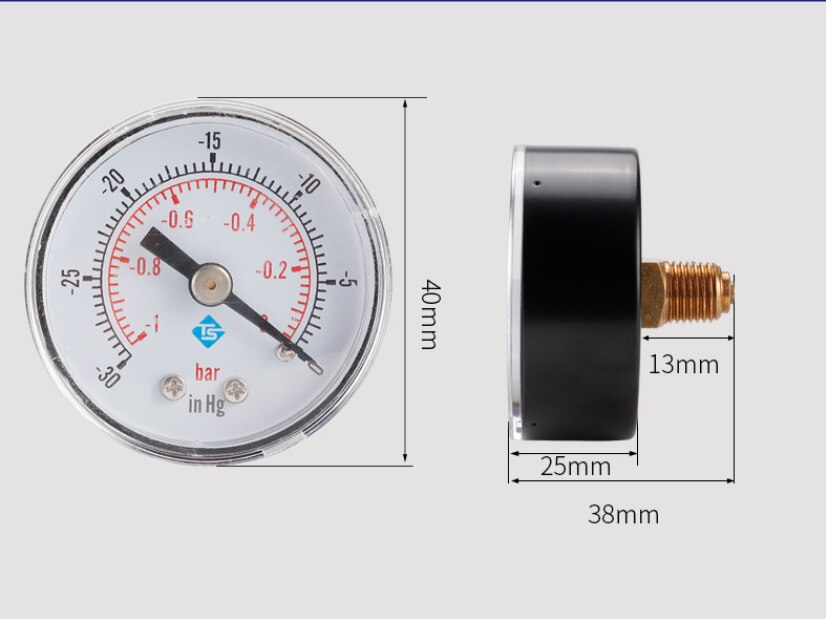 40mm 1/8BSPT -1-0bar -30-0inhg Barometer vacuum Hydraulic Gauge oil Fluid Water Pressure Gauge Meter diameter for Air Compressor