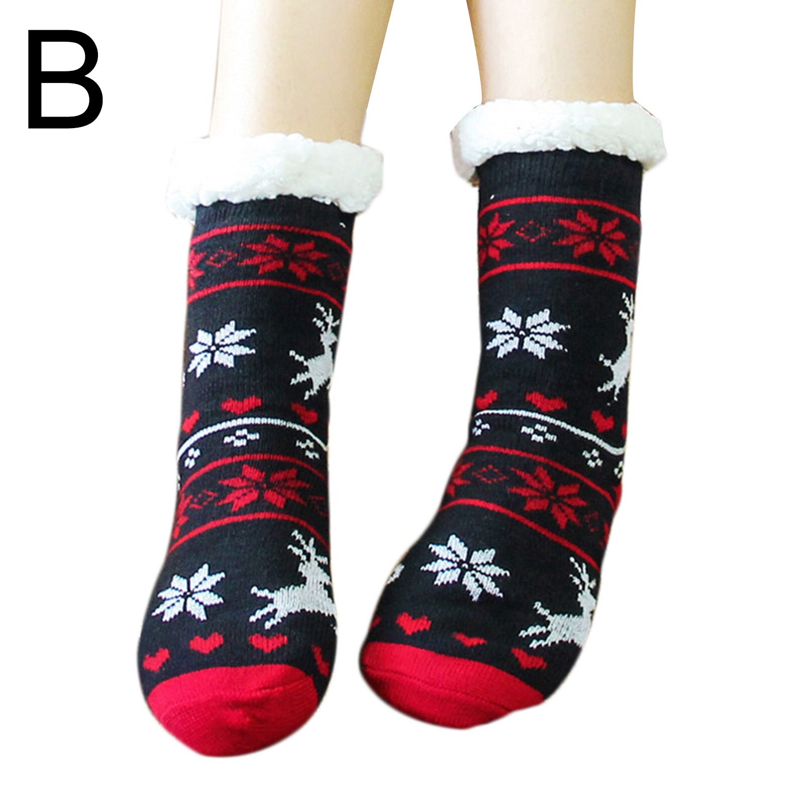 Warm Fleece Lined Winter Soft Slipper Socks Christmas With Non Slip for Men Women Outdoor Skiing: Black