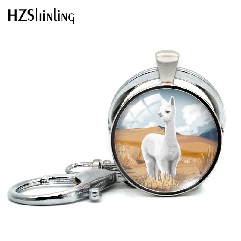 Alpakka uten problem lama nøkkelring glass cabochon nøkkelringer morsom alpakka nøkkelring rundt fotosmykke: Grønn