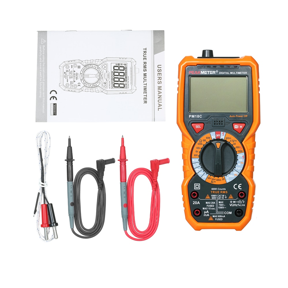 Peakmeter  pm18c sand rms digitalt multimeter, der måler ac/dc spænding strøm modstand kapacitans frekvensmåler