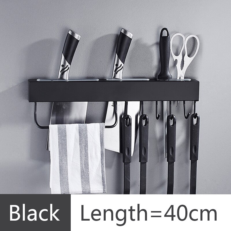 Keuken Muur Opknoping Mes Plank Rvs Hanger Keuken Rekken Tool Opbergrek Muur Haak Keuken Hardware Levert: Black 40cm