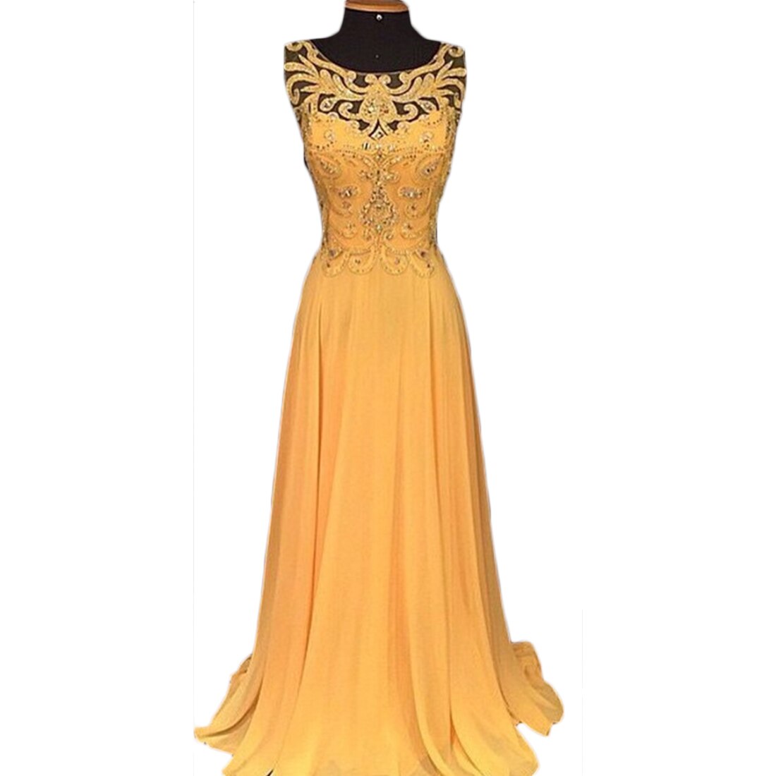 Women Formal Long Ball Gown Party Prom Wedding Bridesmaid Yellow party Dress Beading Hollow Out Vestidos Maxi Dress