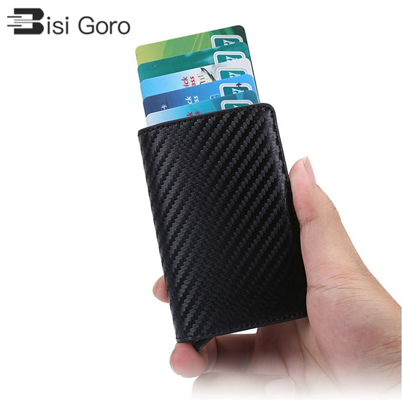 BISI GORO RFID Blocking Card Wallet Men Women Credit Card Holder Carbon Card Holder Aluminum Slim Short Card ID Holder