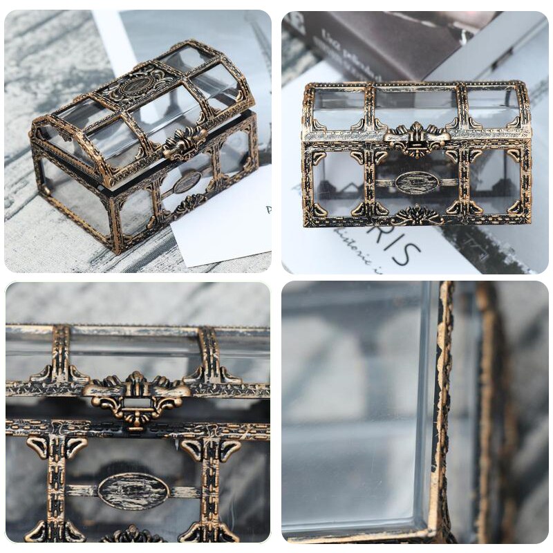 Vintage Transparent Pirate Treasure Storage Box Candy Trinket For Jewelry Crystal Gem Trinket Box Holder Organizer Earrings Box