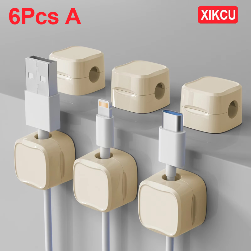XIKCU 6 Stück Kabel-Organizer, magnetische Steckerbox, Silikon-Kabelaufwicklung, flexible Kabelmanagement-Clips für Maus, Kopfhörer: Black