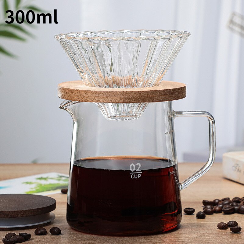 300ml 500ml V60 Resistant Glass Coffee Maker Coffee Pot Espresso Coffe Machine with Stainless Steel Filter Pour Over Drip Pot: Coffee set 300ml01