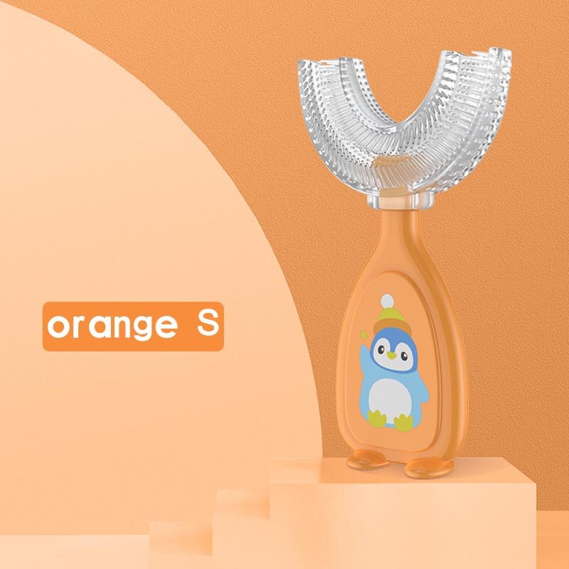 1Pcs U-Vorm Handleiding Vloeibare Siliconen Kinderen Teethbrush Leuke Cartoon Kinderen Tanden Reinigen Tandenborstel Oral Care: orange S
