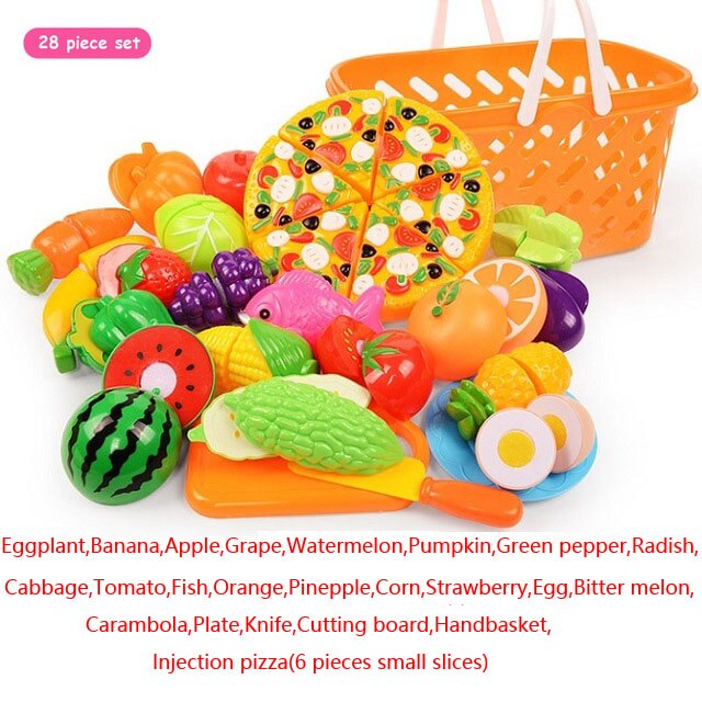 6/10/13/18pcs/20pcs/37pcs/set Housekeeping Toys education toys for baby color random surwish plastic fruit vegetables cut toys: 28pcs