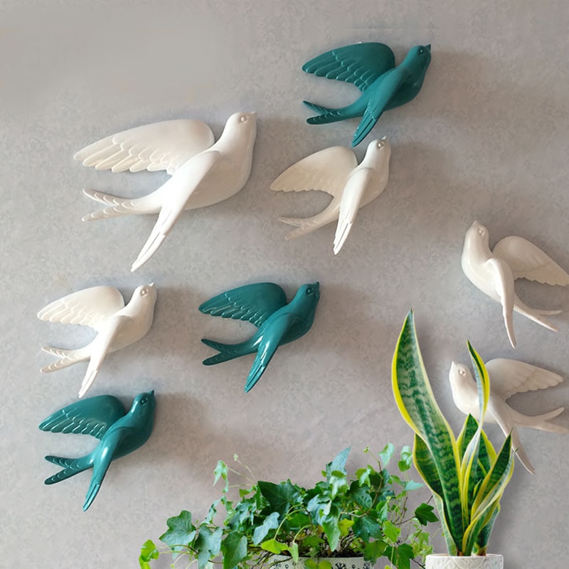 Muurstickers Swallow Home Decor Woonkamer Slaapkamer 3d Muurstickers Decoraties Ornamenten Hars Vogel Beeldje Standbeeld Op Muur