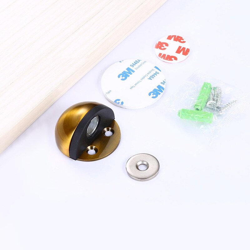 Rustfrit stål magnet dør stopper gummi dør prop anti-kollision træ toilet dør holder lås dørstop møbler hardware: Gul bronze