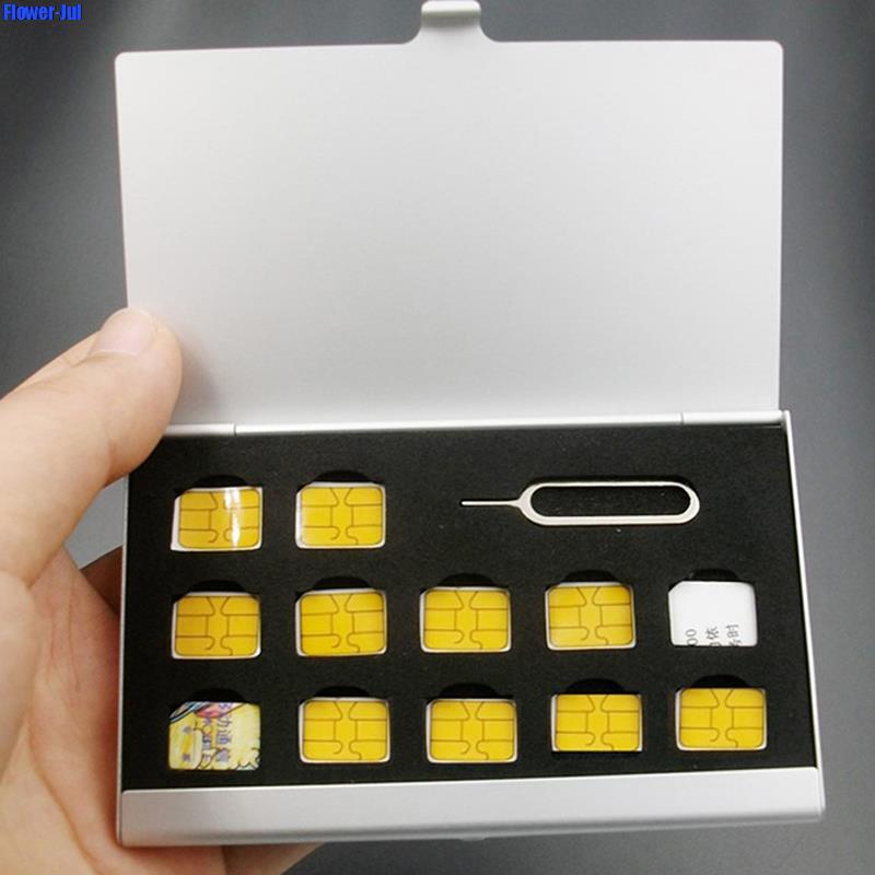 12-Slots-NANO + 1-Slot-Card-Pin Aluminium Draagbare SIM Micro Pin Sim-kaart Nano Geheugenkaart Opbergdoos Case Protector Houder 1Pc