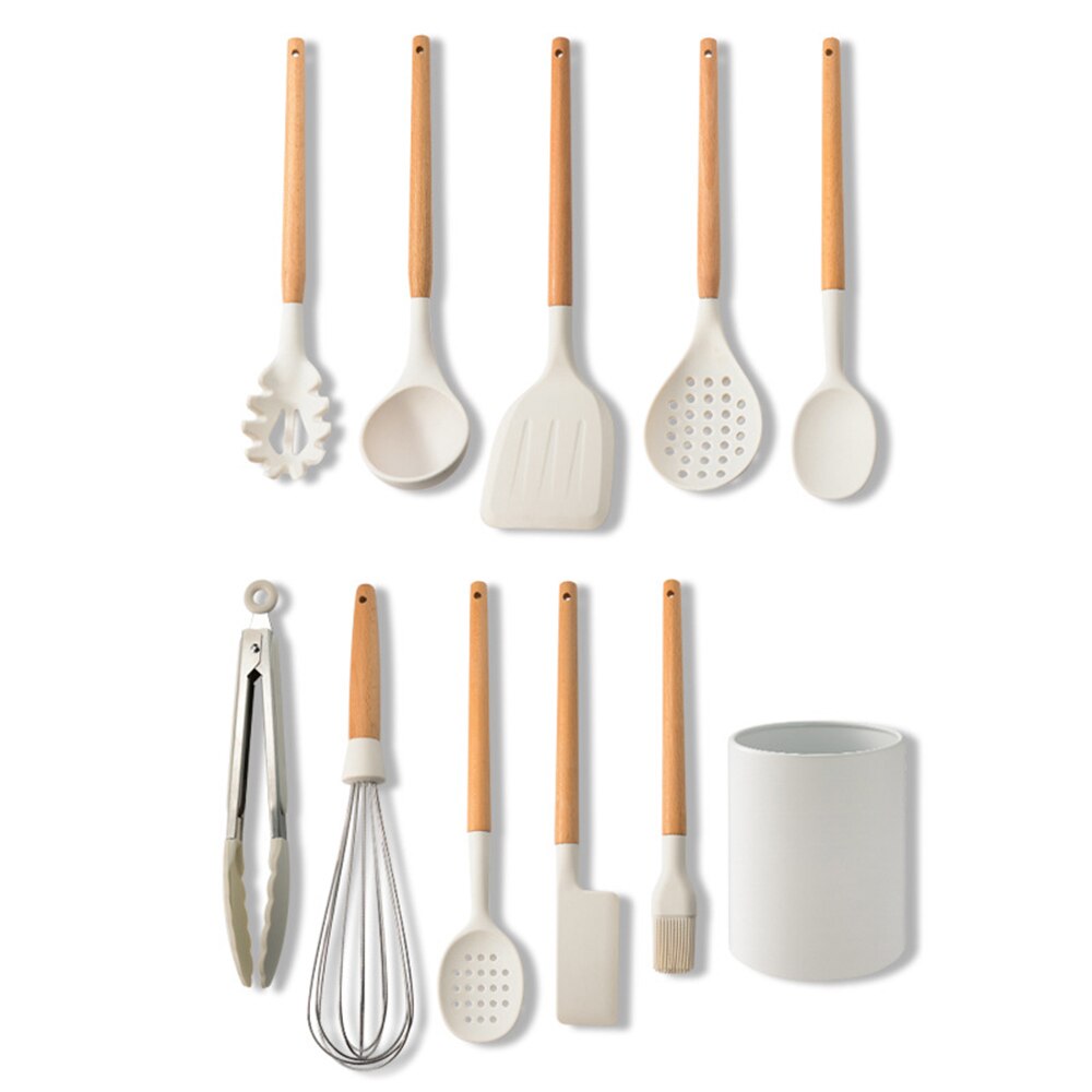 Kitchen Utensils Set 14/11/10/8/5Psc Silicone Cooking Utensil Set Non-stick Heat Resistant Tools with Wooden Handle Storage Box: 10pcs