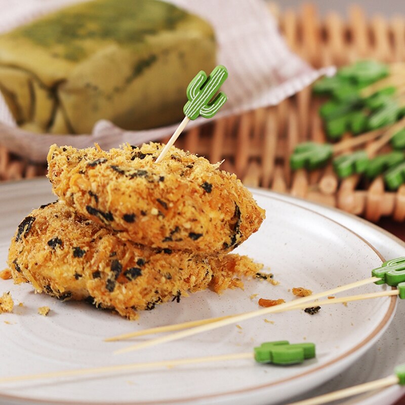 100PCS Bamboo Decorative Toothpicks 12cm Cocktail Picks Disposable Fruit Sticks Buffet Birthday Wedding Party Food Decoration