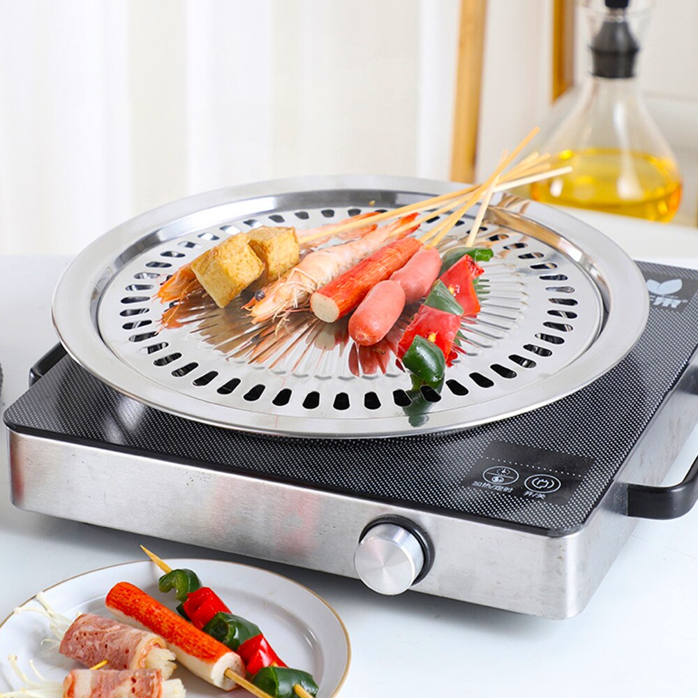 Parrillas antiadherentes coreanas para barbacoa, Cassette para horno, sartén redonda portátil antiadherente, fácil de limpiar, accesorios para exteriores, herramientas