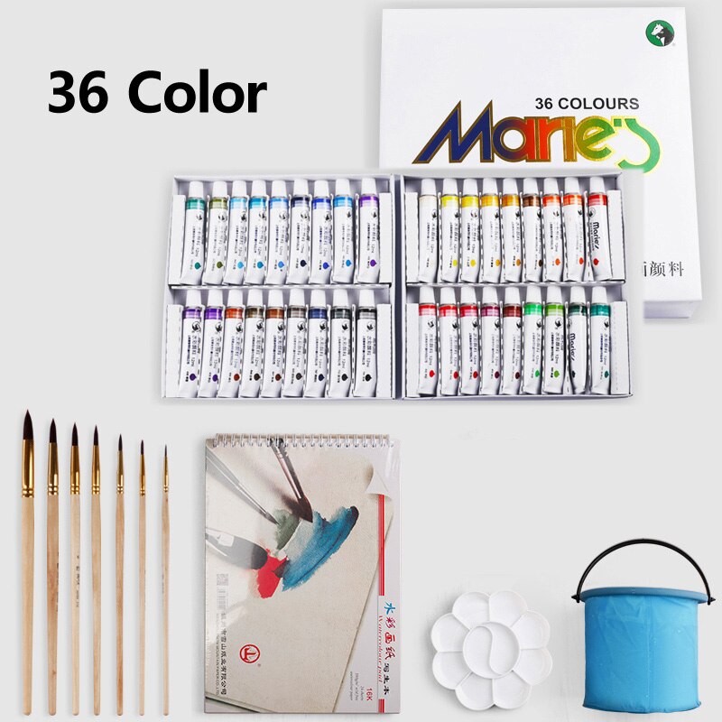 Marley Watercolor Gouache Pigment Set for Beginners Non-Toxic Washable 12/18/24/36 Colors Tubular Child Student Paint 12ml: 36 Color