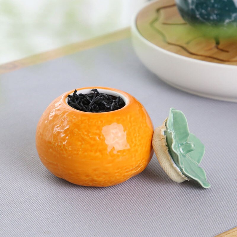Ceramic Orange Tea Caddy Tea Box Home Decoration Fruit Shape Puer Sealed Storage Jar Tea Can Teaware Kictchen Supply