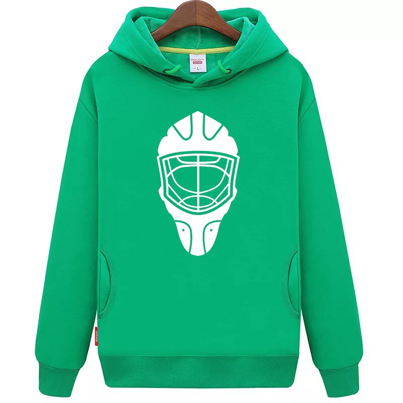 Cool Hockey Goedkope Jeugd groene Hockey Hoodie met Hockey Masker Patroon
