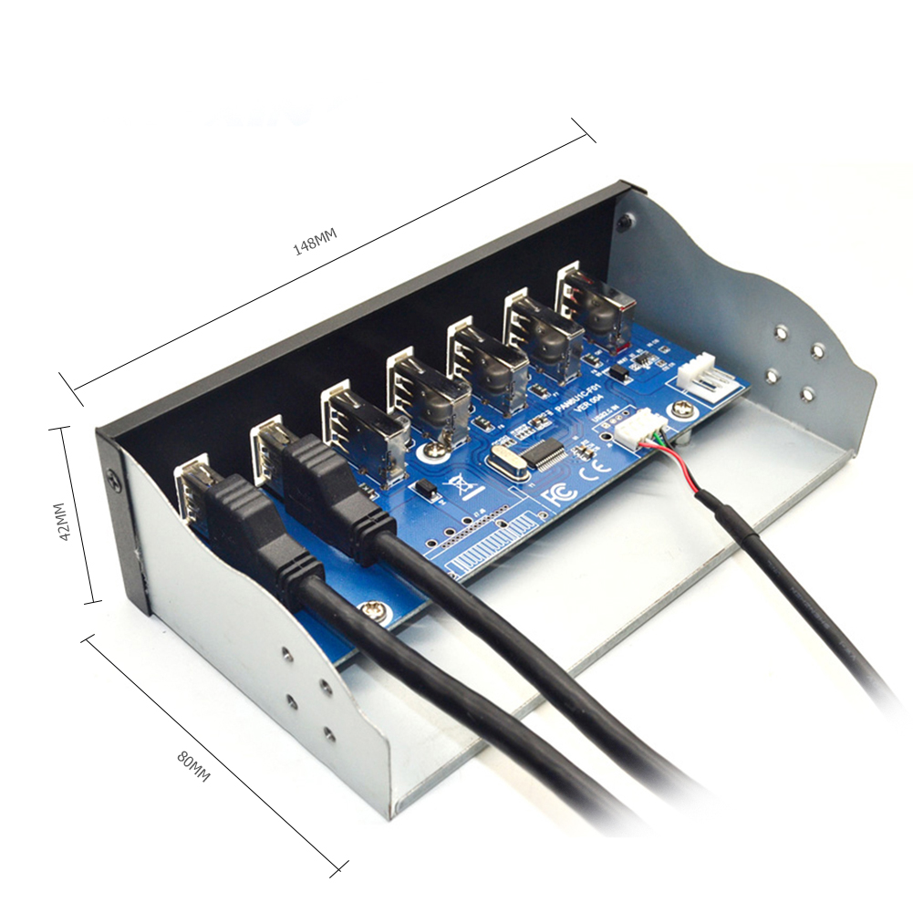 5,25 pulgadas 19 pines a 2 USB 3,0 + 4 USB 2,0 + BC1.2 conector de cargador rápido Panel frontal equipado con alto rendimiento 125x85x18,5mm
