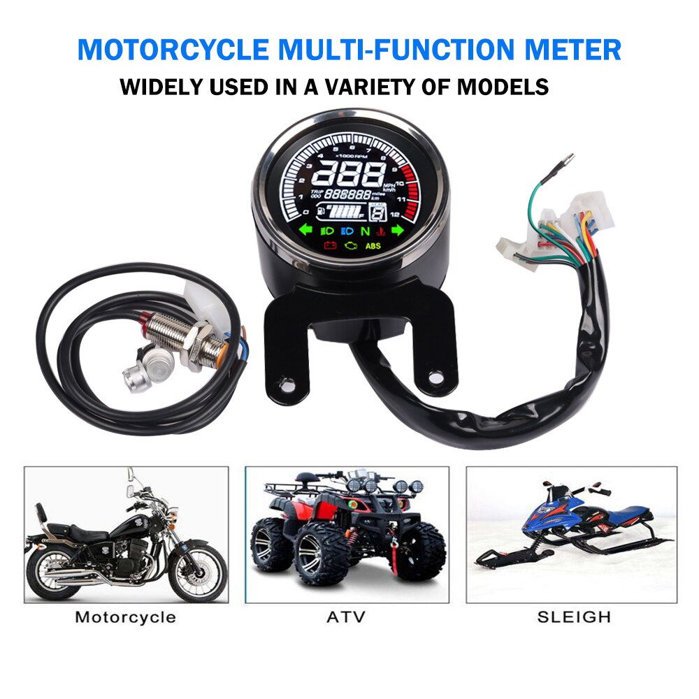 For Harley-Digital Speedometer Temperature Fuel Meter Motorcycle Level Gauge 12V Motorcycle Tachometer Meter LED Backlight LCD