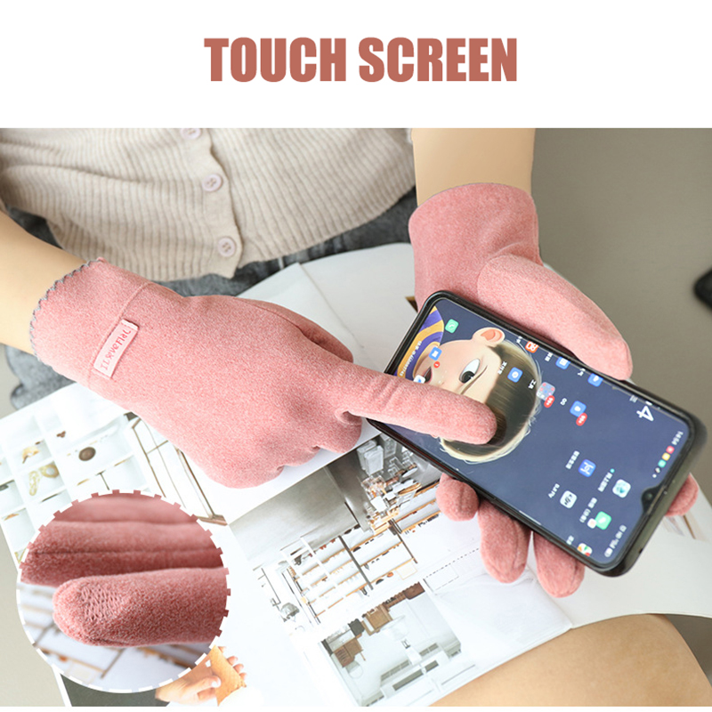 Grace Lady Gloves Women Winter Vintage Touch Screen Warm Windproof Cycling Driving Full Finger Glove Mittens G058