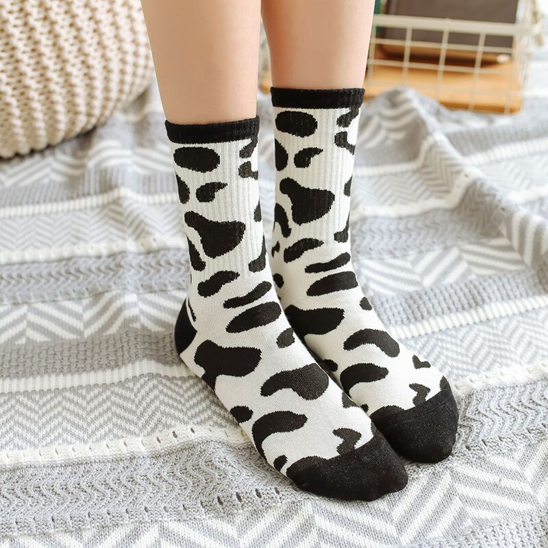 2/1Pairs Women Socks Zebra Stripe Pattern Harajuku Female Causal Socks Autumn Winter Black&amp;White Leopard Socks