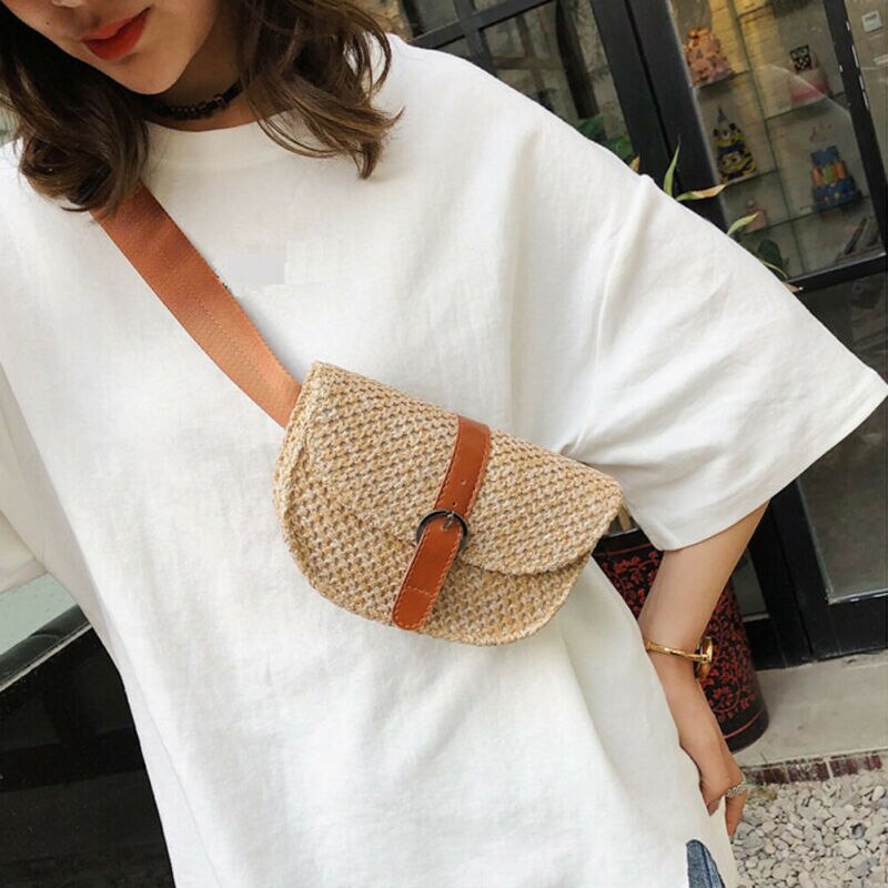 Kvinner sommer rektangel halm skuldervesker rotting bag håndvevd strand crossbody sirkel veske veske