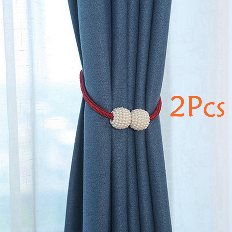 Pinces à rideaux magnétiques 2 pièces, pinces à rideaux, support de rideau, pompon, Clips magnétiques pour embrasses, attaches arrière, accessoires de décoration pour la maison: 2 Pcs Red
